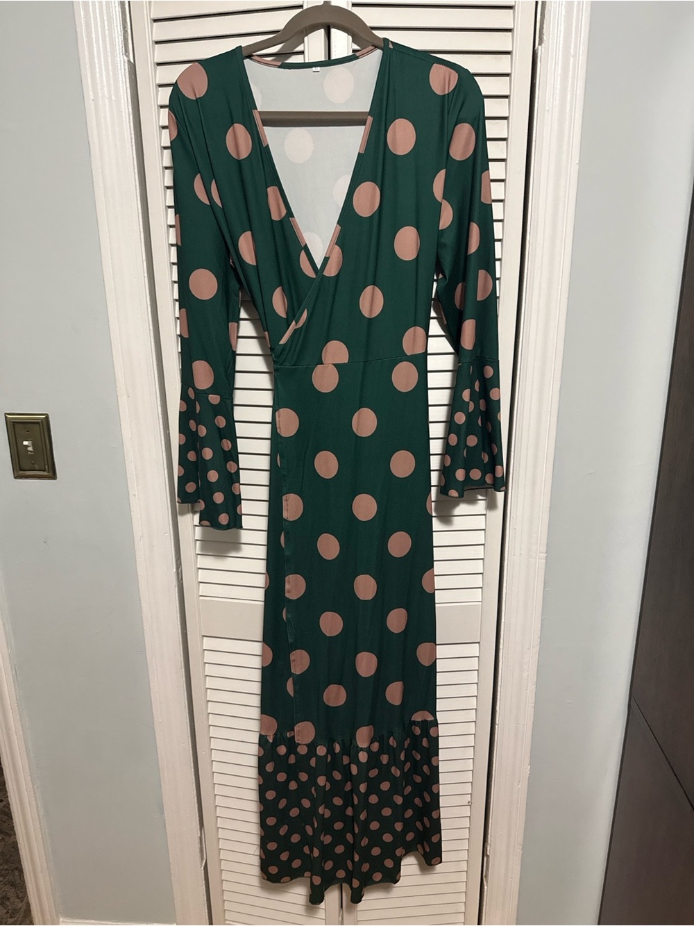 Deep Green Polka-Dot Wrap Maxi Dress - Taupe Spots